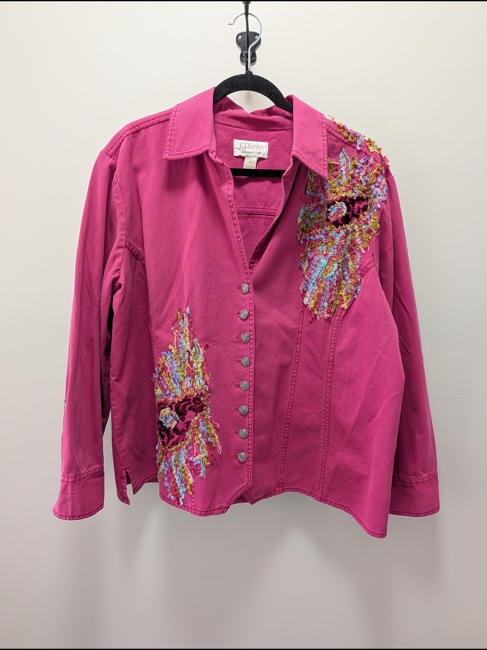 CJ Banks Fuchsia Solid Button-Up Top
